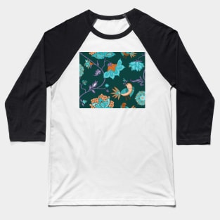 Exotic chintz with bird - teal Baseball T-Shirt